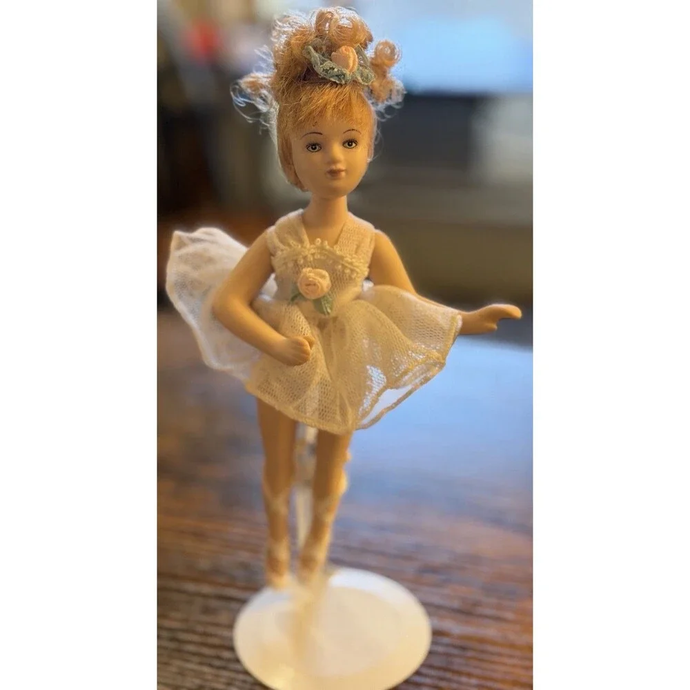 Vintage Porcelain Ballerina Doll w Stand 8-9 Inch Figurine Collectible